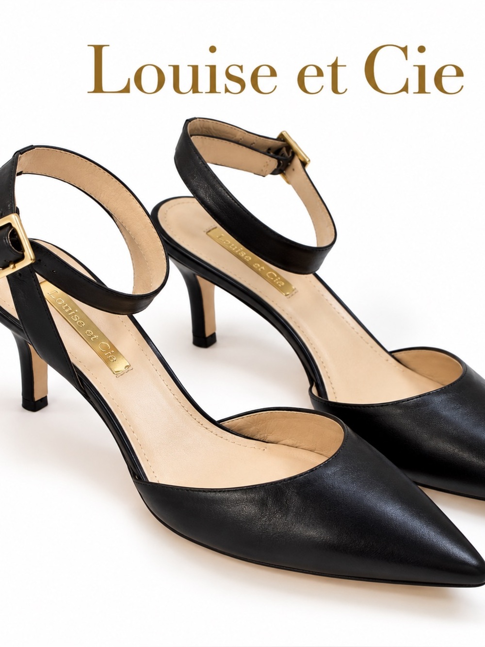 Louise et Cie Esperance Black Ankle Strap Pumps Heels Women’s Size 8